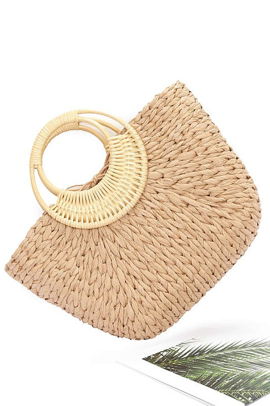 Bamboo Braided Top Handle Summer Straw Tote