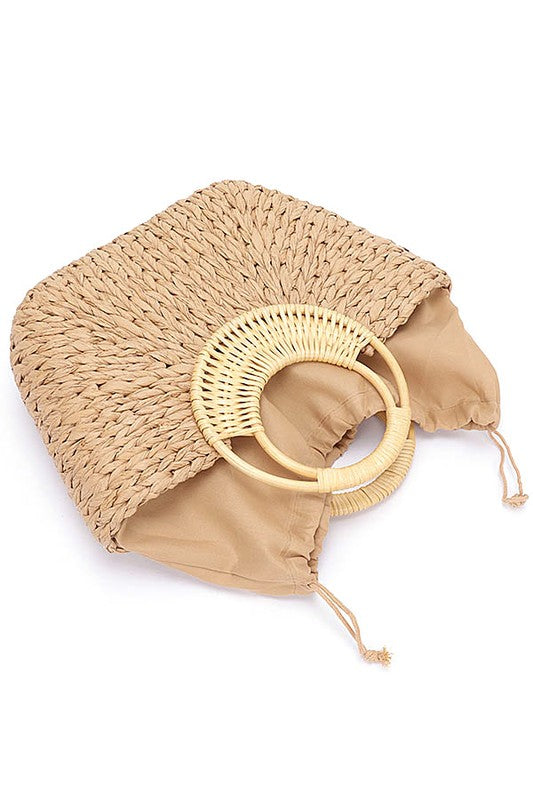 Bamboo Braided Top Handle Summer Straw Tote