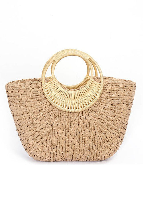 Bamboo Braided Top Handle Summer Straw Tote